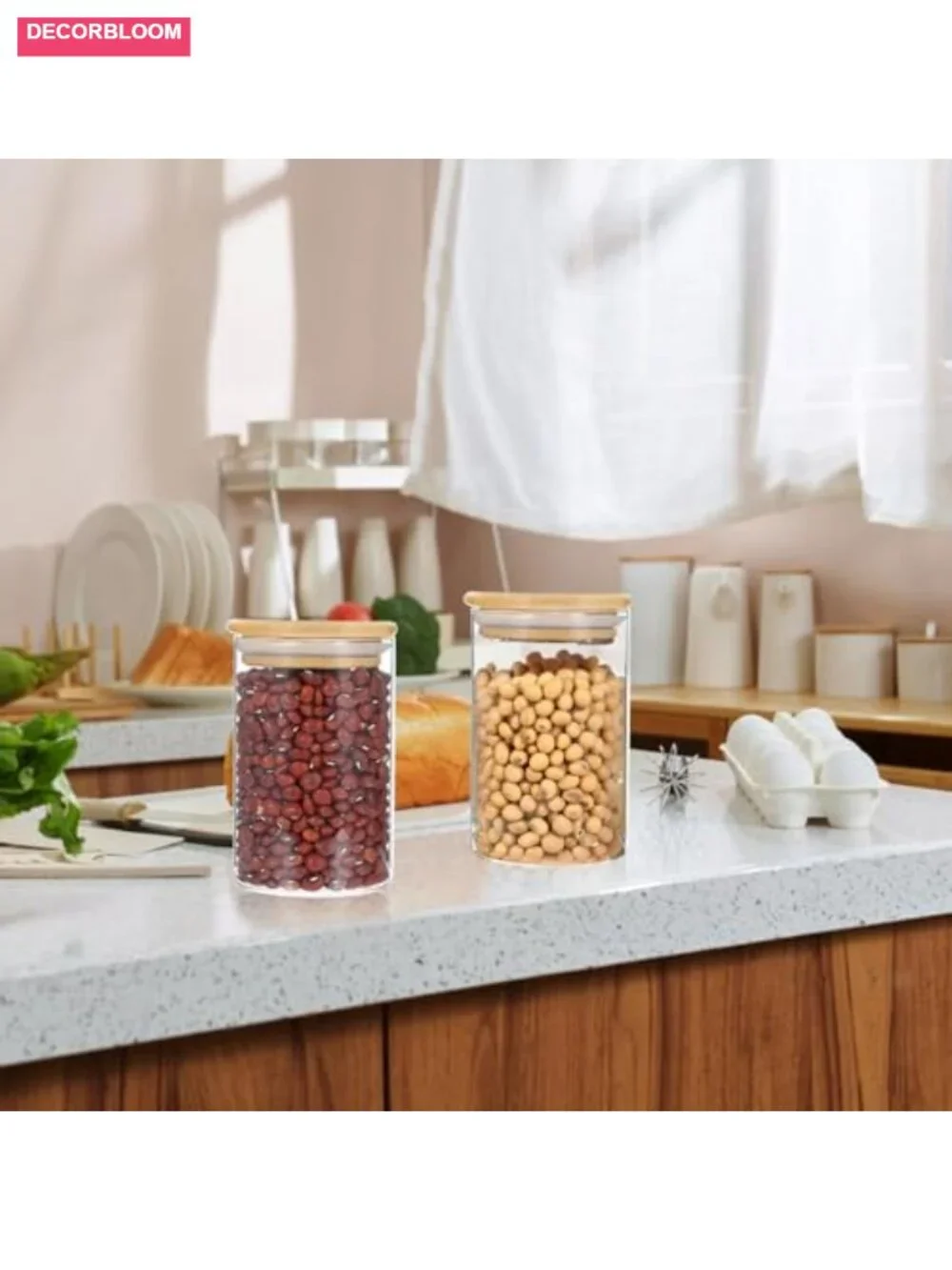 10 Pack Glass Apothecary Jars with Bamboo Lids Bathroom Canisters Vanity
